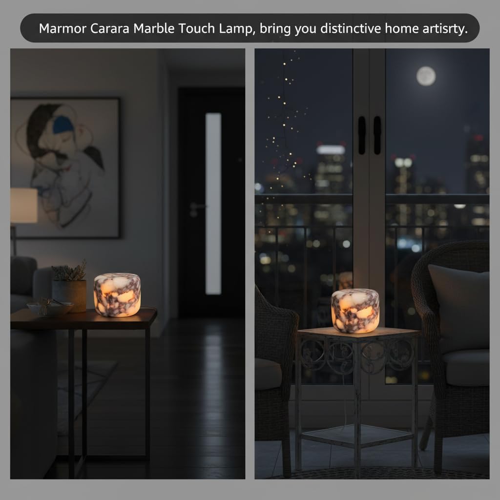 Marble Lamp Night Light Touch Bedside Table Lamp for Bedroom,Type-C Rechargeable Small Desk Bedside Small Lamps,Eye Caring Dimmable LED Ambient lamp (Mid Century Modern)