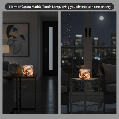 Marble Lamp Night Light Touch Bedside Table Lamp for Bedroom,Type-C Rechargeable Small Desk Bedside Small Lamps,Eye Caring Dimmable LED Ambient lamp (Mid Century Modern)
