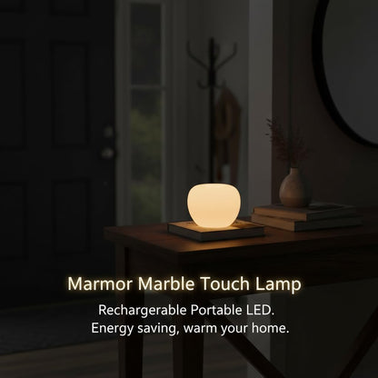 Marble Lamp Night Light Touch Bedside Table Lamp for Bedroom,Type-C Rechargeable Small Desk Bedside Small Lamps,Eye Caring Dimmable LED Ambient lamp (Mid Century Modern)