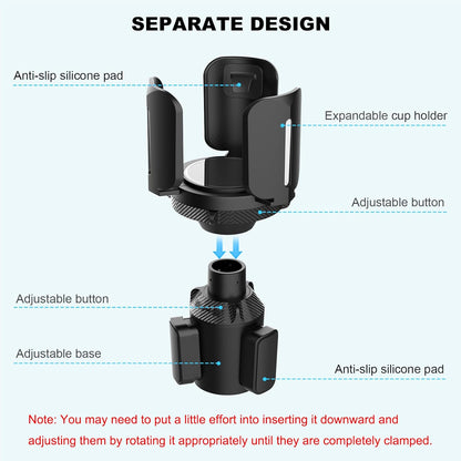 Upgraded 64oz Large Cup Holder Expander with Coaster for Car, Expandable Cup Holder Adapter with Adjustable Base, Universal Compatible with Yeti, Hydro Flasks, Owala, Other Big Bottles Mugs Drinks