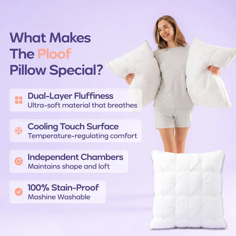 Ultra-Fluffy Dual-Layer Ploof Pillow - Cloud-Like Comfort for All Sleepers ☁️💤