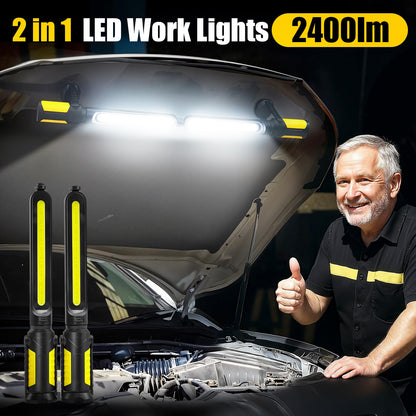 2400LM Rechargeable Magnetic LED Work Light - 2-in-1 Mechanic Repair Lamp 🛠️💡