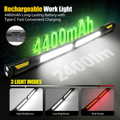 2400LM Rechargeable Magnetic LED Work Light - 2-in-1 Mechanic Repair Lamp 🛠️💡