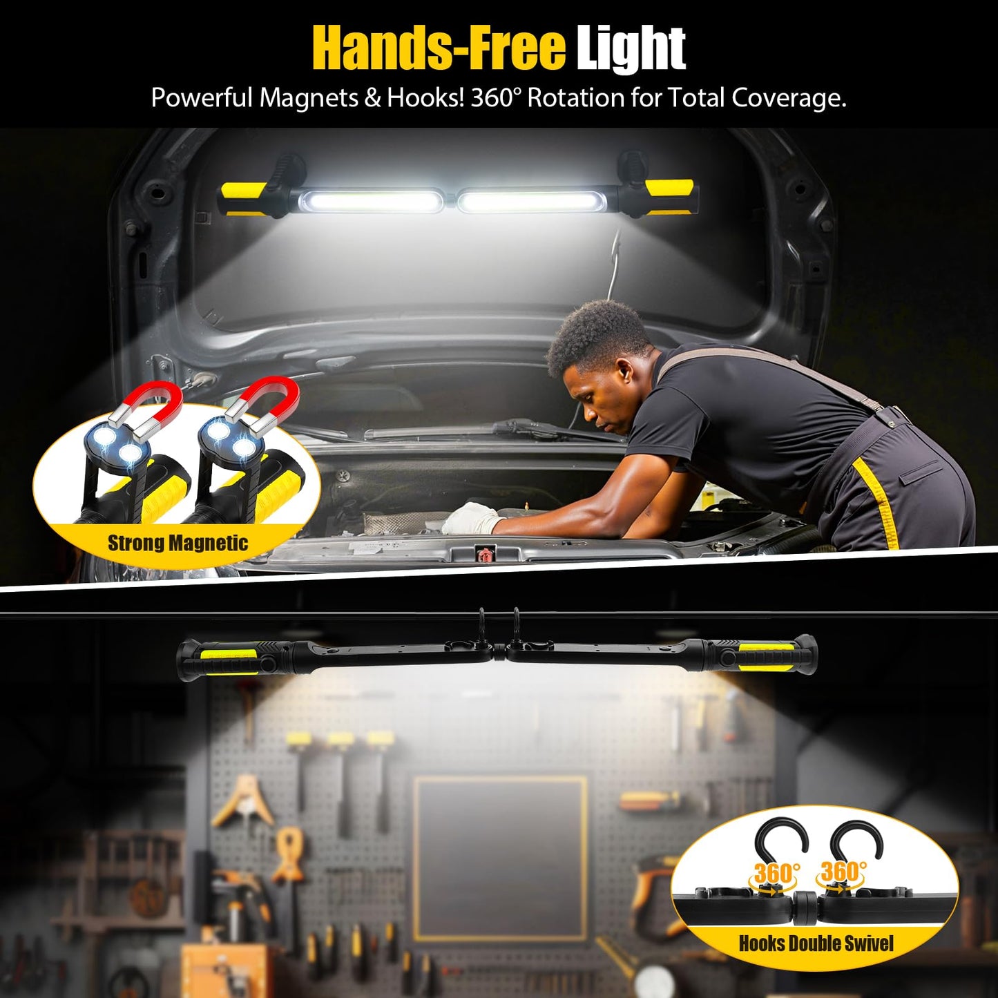 2400LM Rechargeable Magnetic LED Work Light - 2-in-1 Mechanic Repair Lamp 🛠️💡