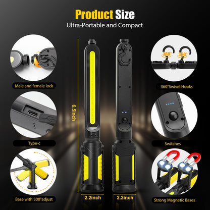 2400LM Rechargeable Magnetic LED Work Light - 2-in-1 Mechanic Repair Lamp 🛠️💡